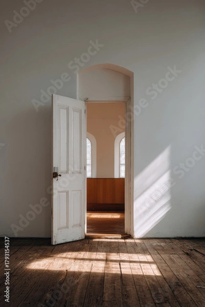 Obraz open church door welcomes visitors with warm inviting light spilling from within