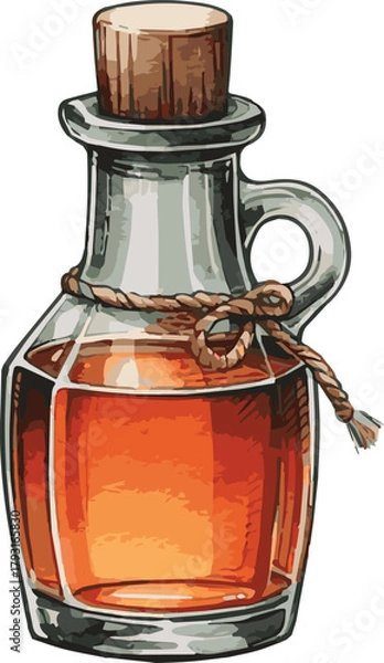 Fototapeta Vector watercolor painted illustration of a bottle of maple syrup