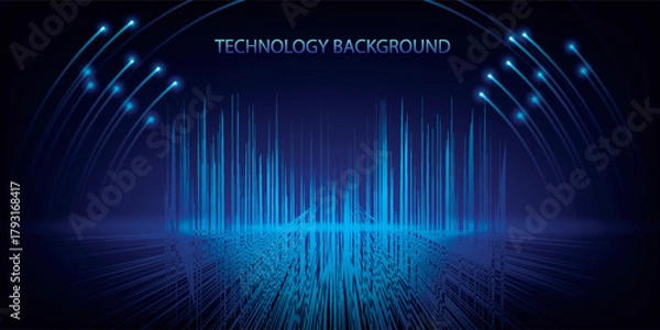 Fototapeta Abstract Blue Digital Technology Background with Glowing Lines.