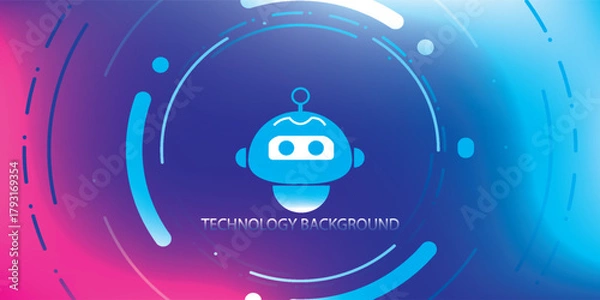 Fototapeta Futuristic light blue cartoon robot head with glowing rectangular eyes and an antenna.