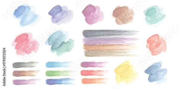 Obraz Colorful watercolor brush strokes and organic paint splatters graphic elements