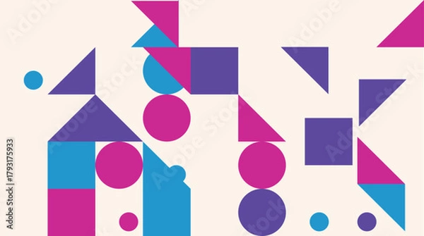 Obraz Geometric Pattern of Triangles Squares and Circles in Bold Colors