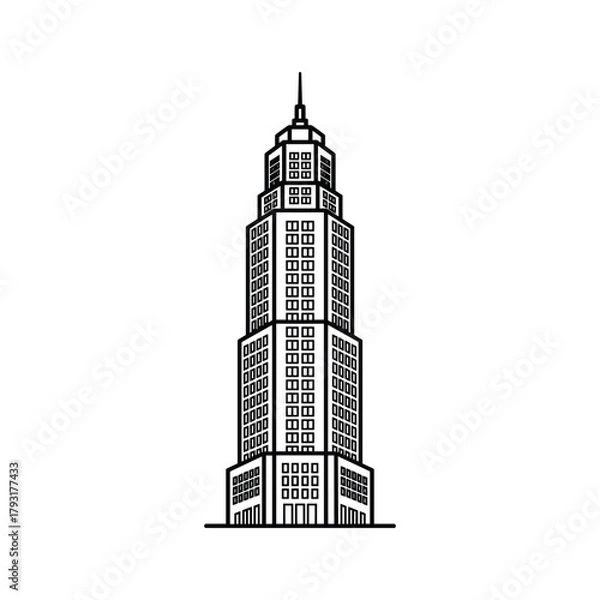 Fototapeta Line art illustration of a tall skyscraper building