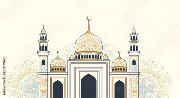 Fototapeta An ornate mosque stands majestically against a neutral background.
