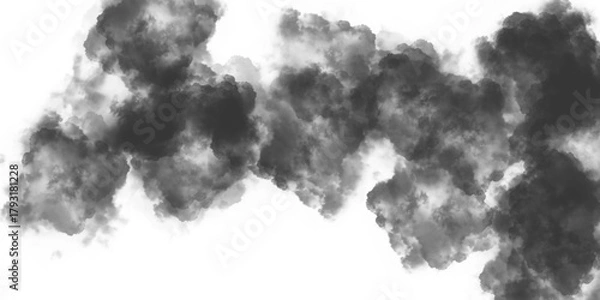 Fototapeta black and white abstract isolated dense dark gray smoke or cloud plume texture on transparent background png file type
