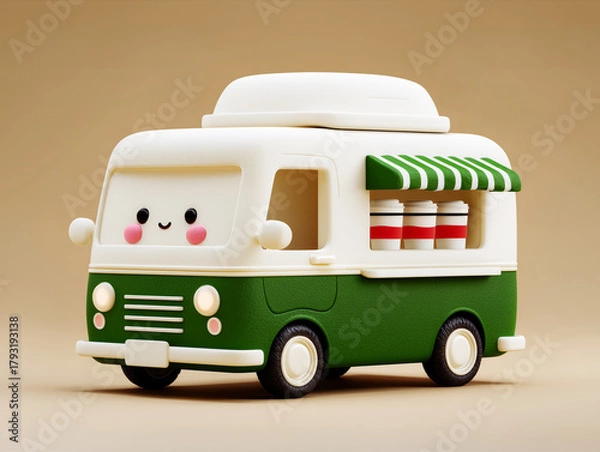 Obraz 3d truck cart with green cute soft style and warm festive mood