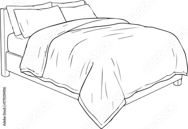 Fototapeta white bed with a pillow line art design