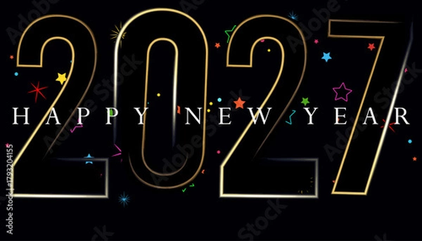 Fototapeta Happy New Year 2027 festive celebration with stars and glowing design