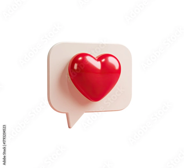Obraz A 3D heart icon inside a light pink speech bubble