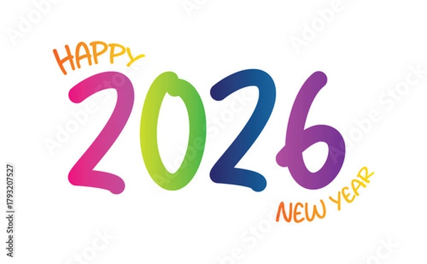 Fototapeta Colorful Happy New Year 2026 Brush Lettering Design