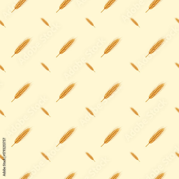 Fototapeta Golden Wheat Ear Seamless Pattern - Detailed Grain Texture Background for Bakery and Harvest Theme