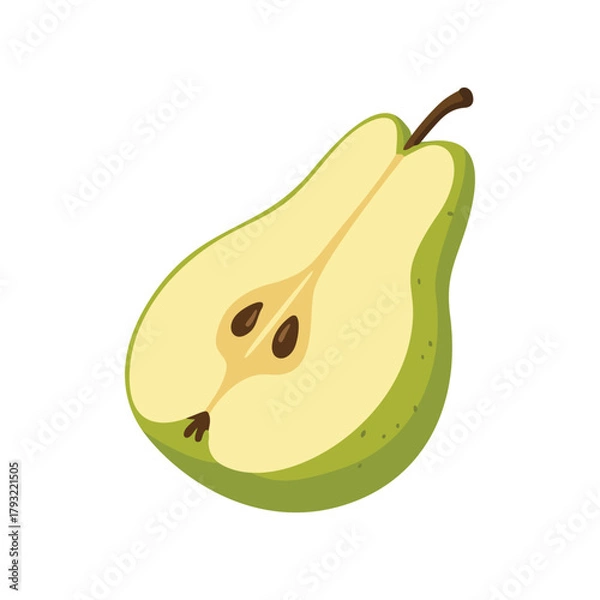 Fototapeta Flat vector Half Cut Green Pear Clipart on White Background
