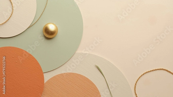 Fototapeta Abstract geometric shapes with a golden orb accent