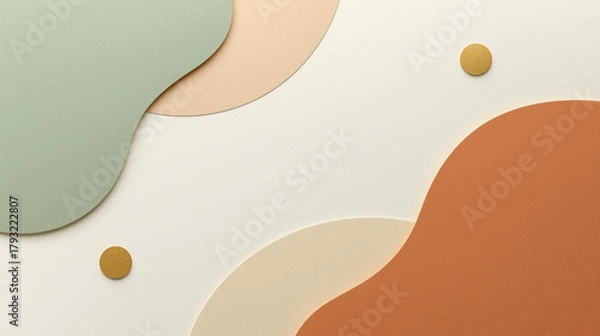 Fototapeta Abstract organic shapes in pastel and earth tones with gold accents