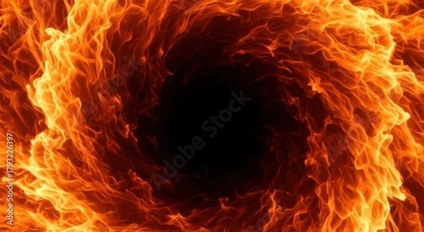 Fototapeta Vortex of intense orange and red flames swirling around a dark center
