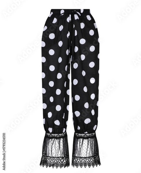 Fototapeta Black pants with white polka dots and lace trim