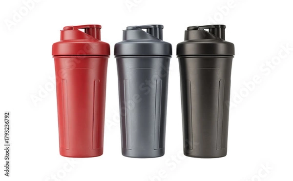 Fototapeta Three Shaker Bottles Red Gray Black isolated on a transparent background
