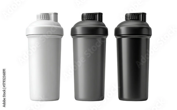 Fototapeta Three shaker bottles white grey black isolated on a transparent background 1