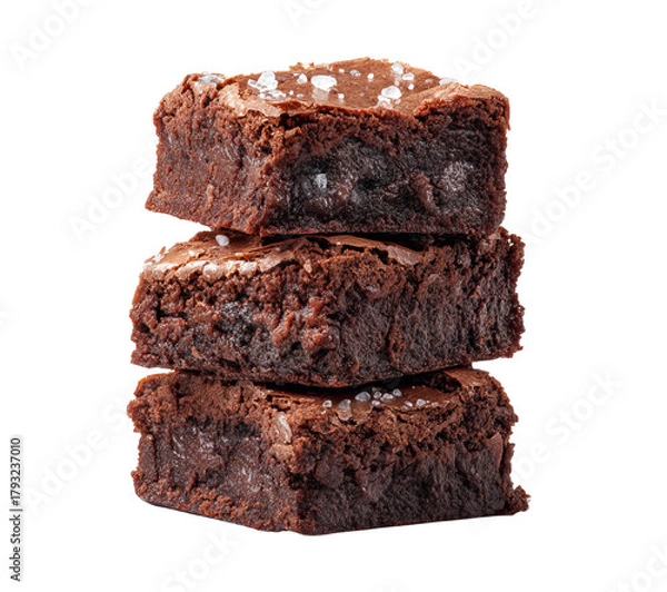 Fototapeta Three Fudge Brownies Stacked isolated on a transparent background