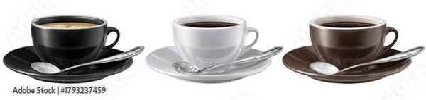 Obraz Three coffee cups, black, white, and brown