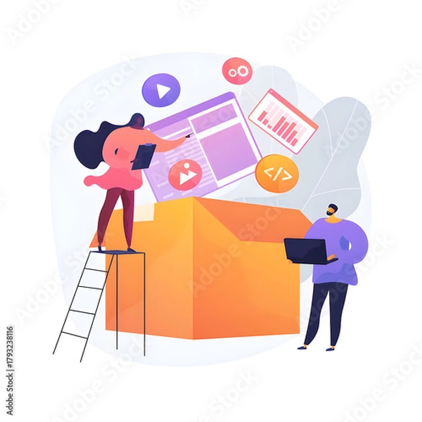 Fototapeta Digital content management and web development workflow process