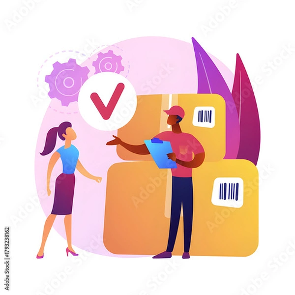 Fototapeta Package delivery and customer acceptance process illustration