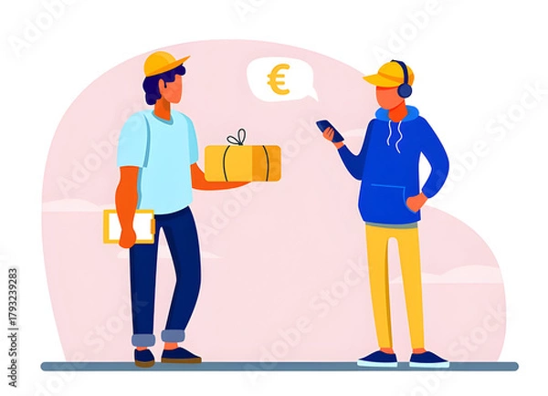 Fototapeta Online order delivery with mobile payment transaction illustration.