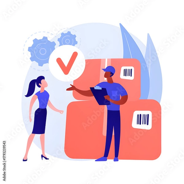 Fototapeta Courier delivering package to customer, order fulfillment service