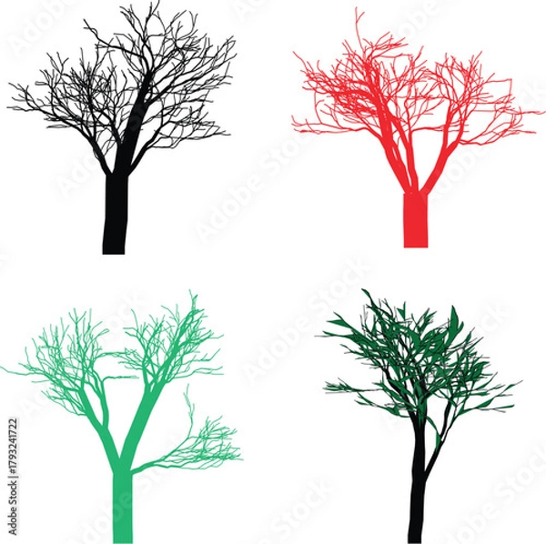 Fototapeta Colorful tree line illustration depicting various shades of green and brown