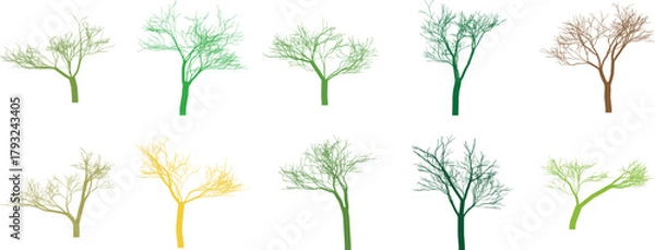 Fototapeta set of green trees isolated