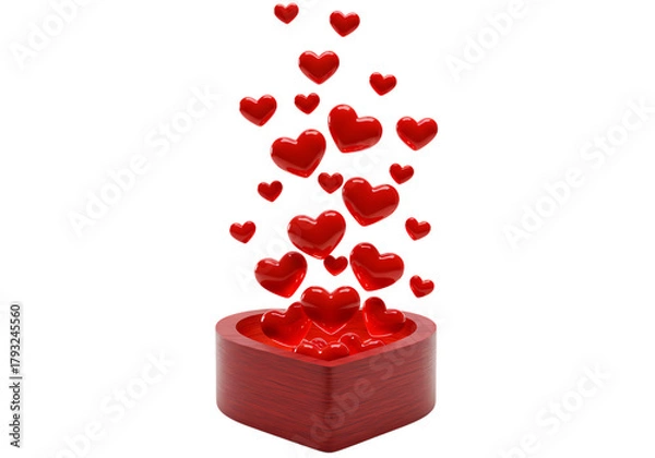Fototapeta Red hearts overflow from wooden heart box