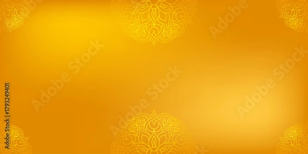 Obraz Intricate yellow and orange mandala designs adorn the corners of a white gradient orange background.  Islam, arabic, Indian, ottoman motifs