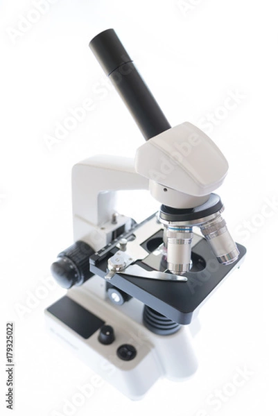 Fototapeta Laboratory microscope isolated on white background school research concept