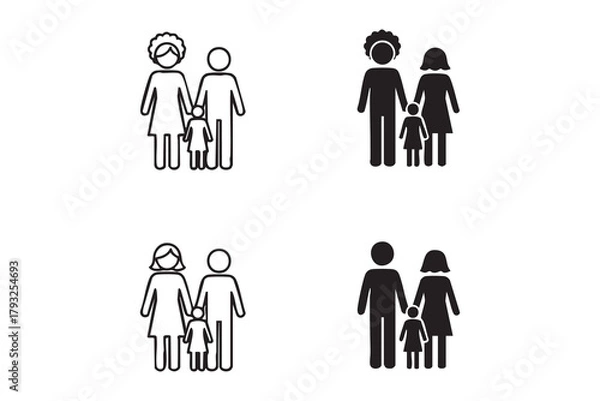 Fototapeta Vector family line and solid icon pack outline different style. Symbol, logo