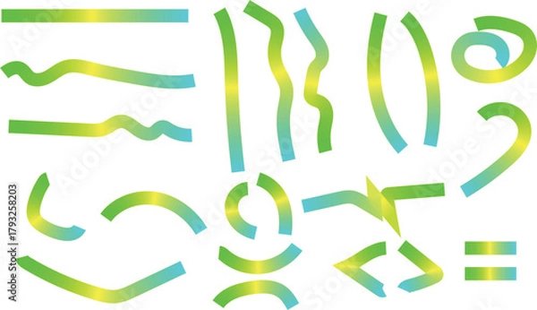 Obraz Abstract green and blue gradient stroke shapes with glowing highlights for modern graphic design