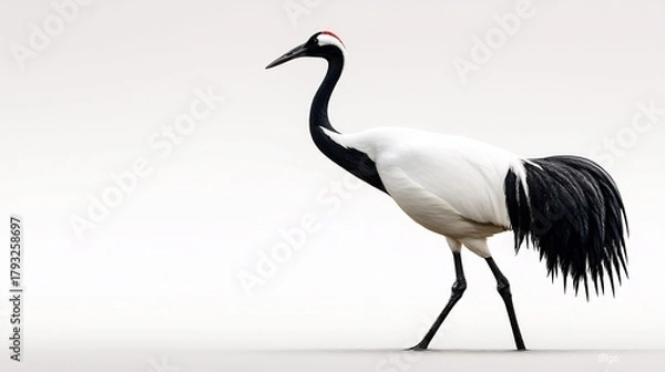 Fototapeta Graceful Crane: Elegant Bird with Striking Plumage Posing Against a Clean Background for Animal Conservation