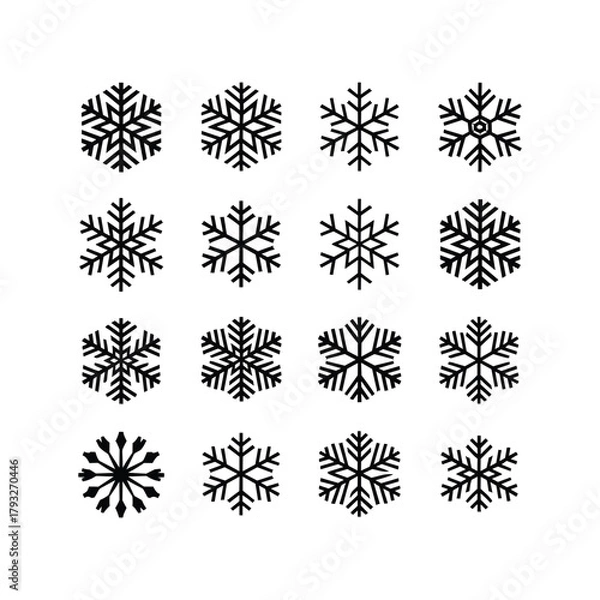 Fototapeta Snowflake Icon Set Collection in Black on White Background