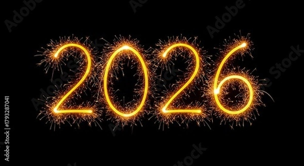 Fototapeta Sparkling golden numbers 2026 against a black background
