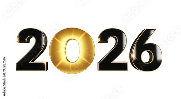 Fototapeta Golden balloon number zero with black numbers 2026