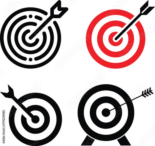 Fototapeta Target icon set.Target Line Icon Design, Editable Stroke, Pixel Perfect, Stock Illustration. Goal symbol collection. Simple target with arrow. Darts icon. Hitting the bullseye icon line and flat style
