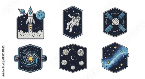 Fototapeta Collection of Space Themed Insignias and Patches.
