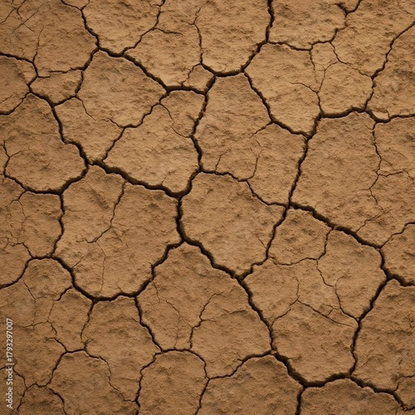 Fototapeta Parched earth with a network of cracks; arid landscape with soil desiccation.