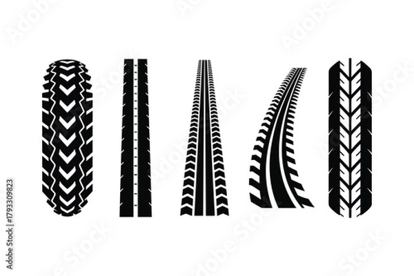 Fototapeta A set of tire print silhouette vector illustration