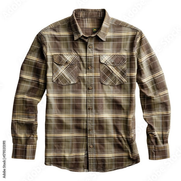 Fototapeta ark brown and olive plaid shirt with elbow patches for a rugged look isolated on transparent background, Clipart png
