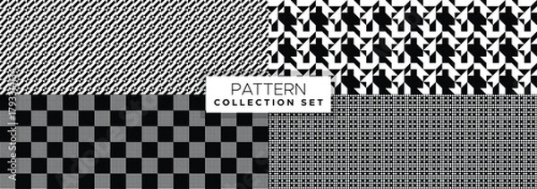 Fototapeta Set of geometric pattern black and white seamless line, abstract shape, checkered and dot
