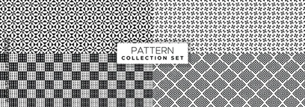 Fototapeta Set pattern black and white seamless geometric shape abstract shape, flower, checkered and diamond outline