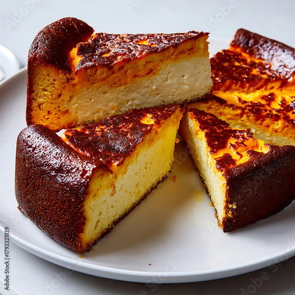 Obraz Classic Basque Burnt Cheesecake on White Plate