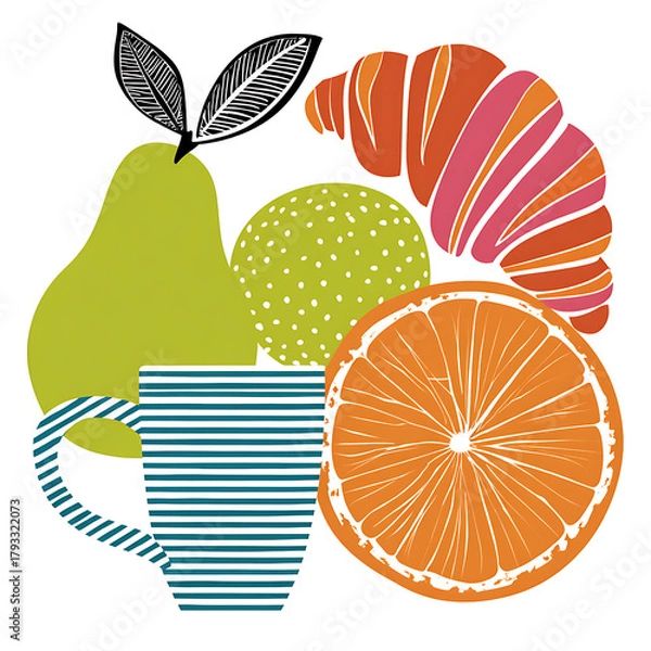 Fototapeta Modern Breakfast Illustration with Fruit and Coffee