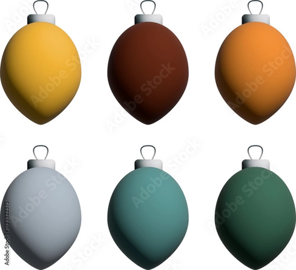 Obraz Christmas baubles set, colorful gradient holiday ornaments, New Year tree decorations illustration
