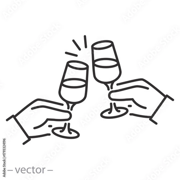 Fototapeta Wine toast icon vector line illustration